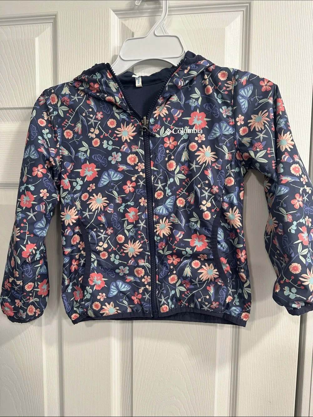 Columbia Navy Floral Hooded Windbreaker